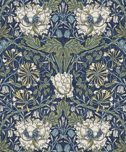 Seabrook Ogee Flora Indigo Dye & Thyme Wallpaper