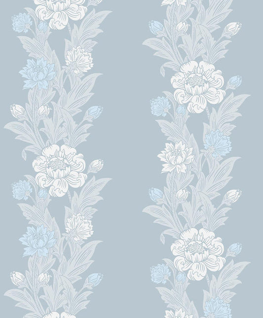 Seabrook Blooming Stripe Baby Blue Wallpaper
