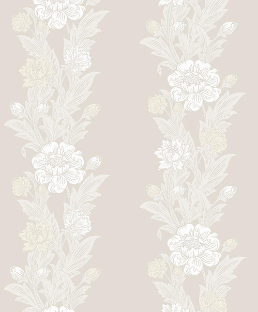 Seabrook Blooming Stripe Swiss Coffee Wallpaper