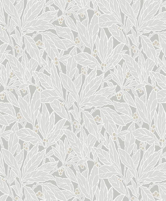 Seabrook Leaf And Berry Daydream Grey Wallpaper