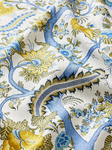 scalamandre metropolitan palampore print sky and sunlight fabric - scala 16649-001