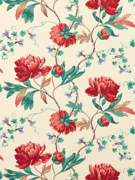 scalamandre isadora print red multi fabric - scala 16650-001