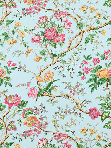 scalamandre persephone print spring sky fabric - scala 16651-003