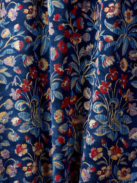 scalamandre millefleur velvet navy lilac fabric - scala 27328-003