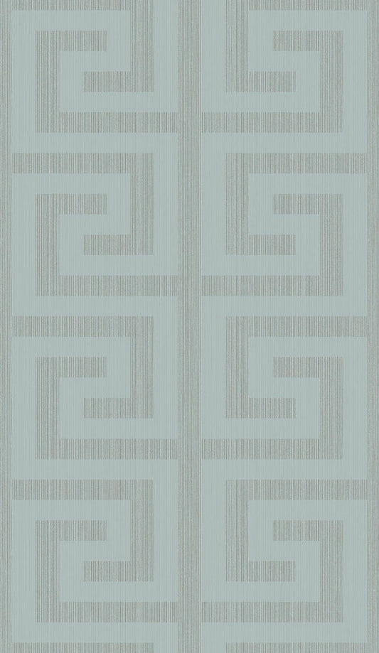 Seabrook Greek Key Metallic Sea Green Wallpaper