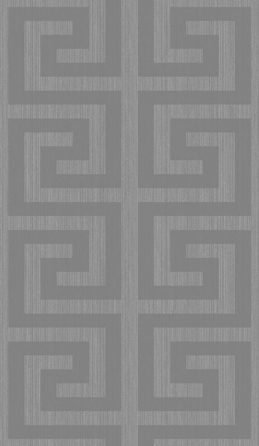 Seabrook Greek Key Metallic Silver & Earl Gray Wallpaper