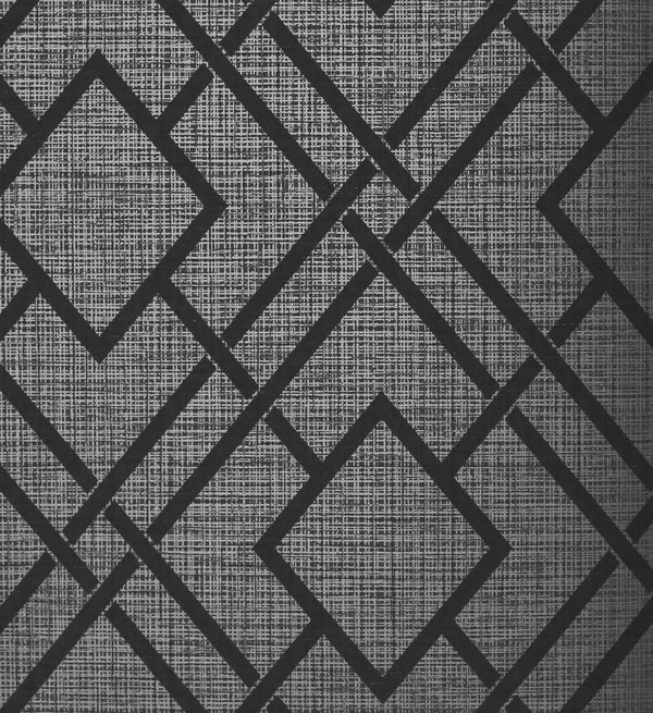 seabrook diamond lattice metallic coal wallpaper