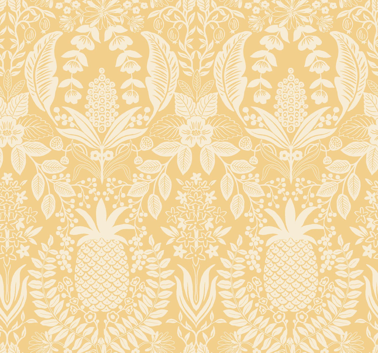 rifle paper co. pineapple damask yellow wallpaper