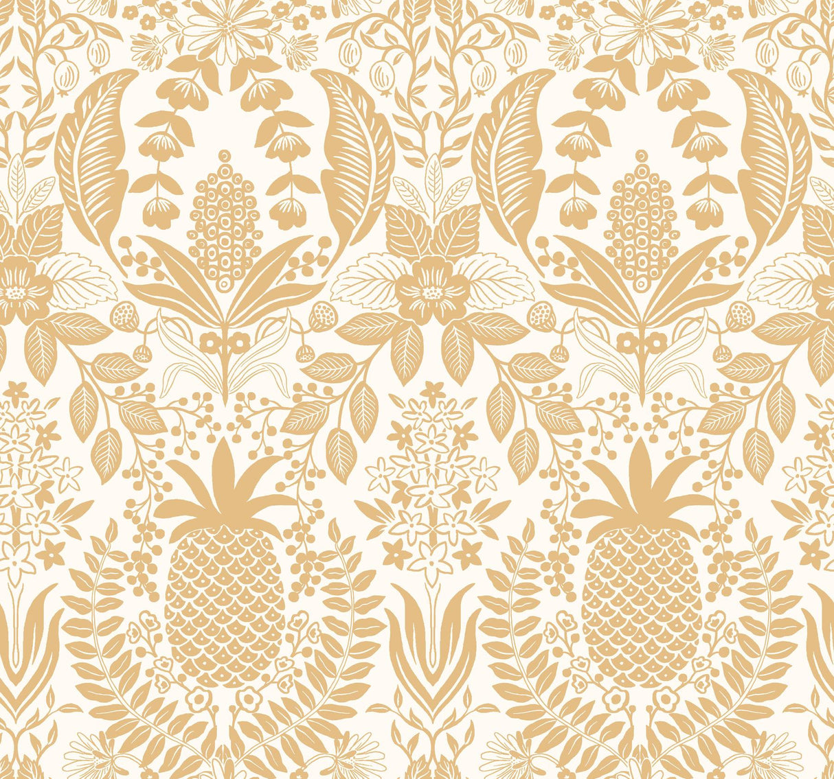 rifle paper co. pineapple damask metallic wallpaper