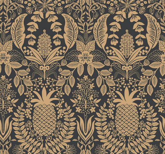 Rifle Paper Co. Pineapple Damask Black Wallpaper