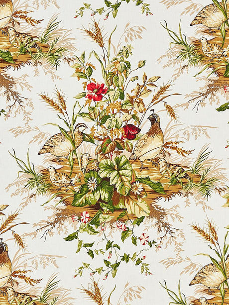 scalamandre edwin's covey linen print multi on white fabric - scala 16310-001