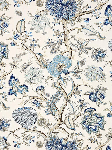scalamandre pondicherry linen print delft fabric - scala 16556-001