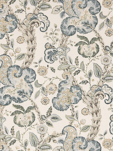 scalamandre cumbria hand block print aquamarine on ivory fabric - scala 16603-001