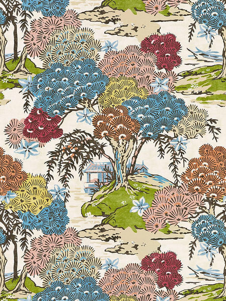 scalamandre sea of trees print sunrise fabric - scala 16627-001
