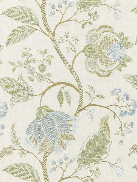 scalamandre palampore embroidery summer sage fabric - scala 27175-001