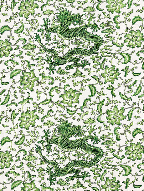 scalamandre chi'en dragon linen print jade fabric - scala 16558-002