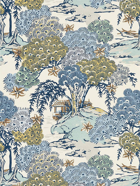 scalamandre sea of trees print blue ridge fabric - scala 16627-002