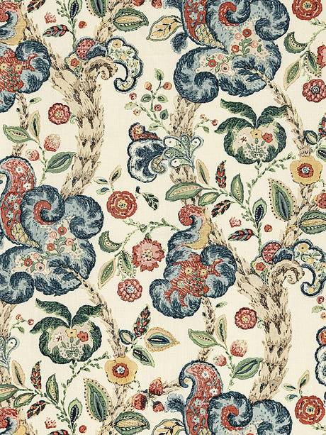 scalamandre cumbria hand block print multi on cream fabric - scala 16603-004