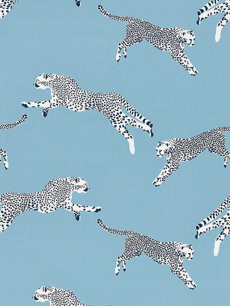 scalamandre leaping cheetah cotton print cloud nine fabric - scala 16634-004