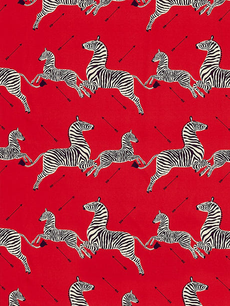 scalamandre zebras petite masai red fabric - scala 16641-005