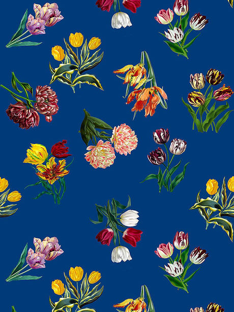 scalamandre etudes de fleurs blue fabric - scala n4etud-002