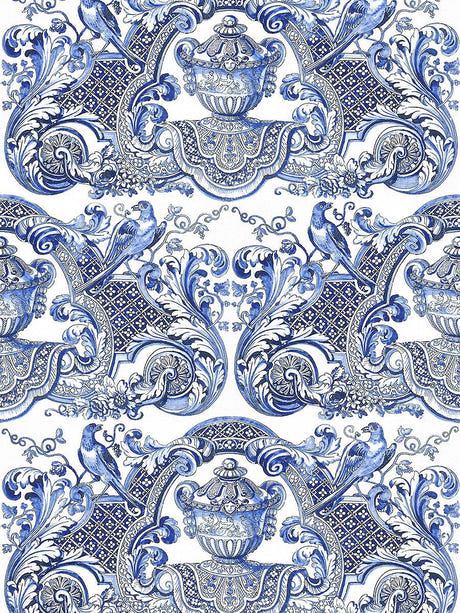 scalamandre william & mary print blue fabric - scala n4wmmy-001