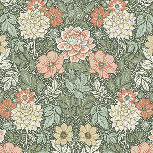 schumacher - dahlia garden - green - 7666 - wallpaper