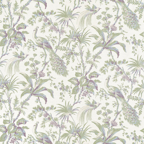 Anna French AF57829 Peacock Toile Green and Plum Fabric