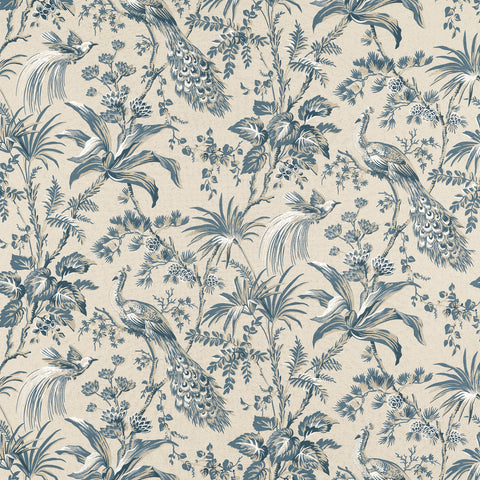 anna french af57833 peacock toile slate on black fabric