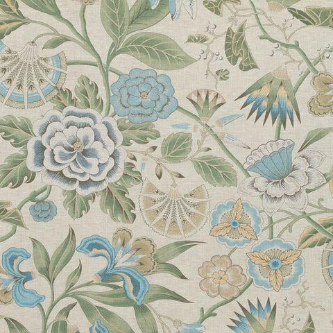 Anna French AF9620 Cleo Sky Blue and Green on Flax Fabric