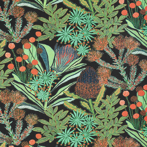 Protea Print Black Fabric - F81762 - Thibaut Fabric