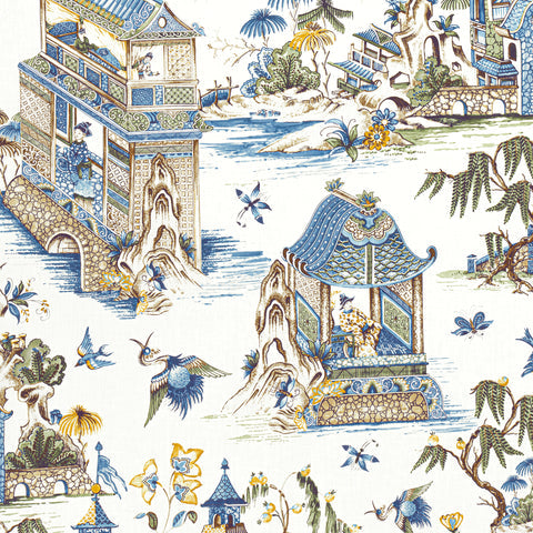 Grand Palace Blue and Green Fabric - F913613 - Thibaut Fabric