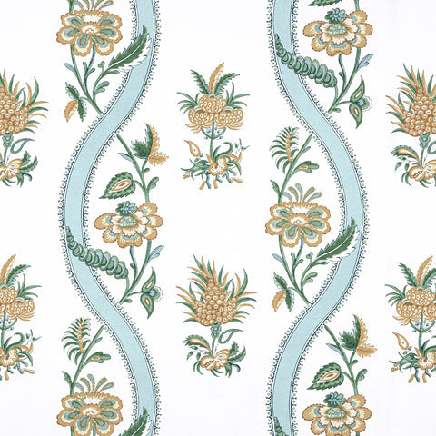 Ribbon Floral Seaglass and Gold Fabric - F936422 - Thibaut Fabric