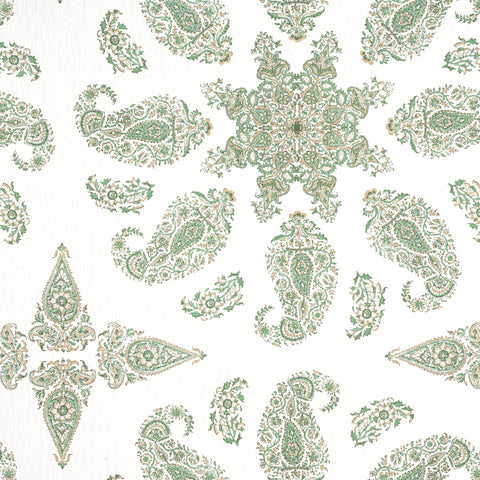 East India Green and White Fabric - F936442 - Thibaut Fabric