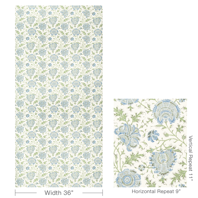 lee jofa - indiennes floral wallpaper - sea - p2022112.530.0