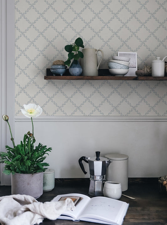 trellis misty blue - s10303 - sandberg wallpaper