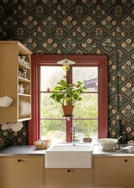 rosa, charcoal - s10826 - sandberg wallpaper