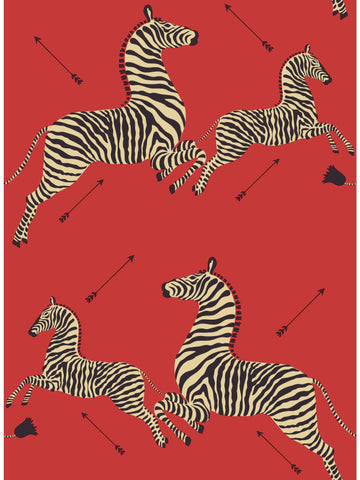 scalamandre - zebras removable masai red wallpaper - sc 0001wp81388ps