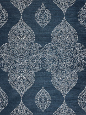scalamandre - taj embroidered sisal indigo wallpaper - sc 0003wp88555