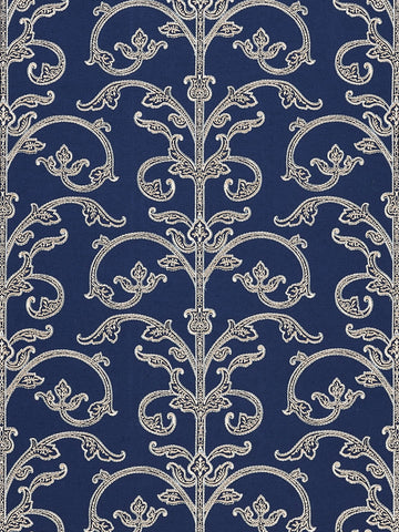 Scalamandre - Saxony Scroll Navy Wallpaper - SC 0003WP88558