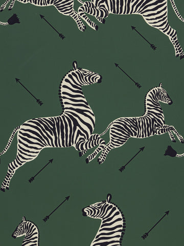 Scalamandre - Zebras Vinyl Serengeti Green Wallpaper - SC 0004WP81388MV
