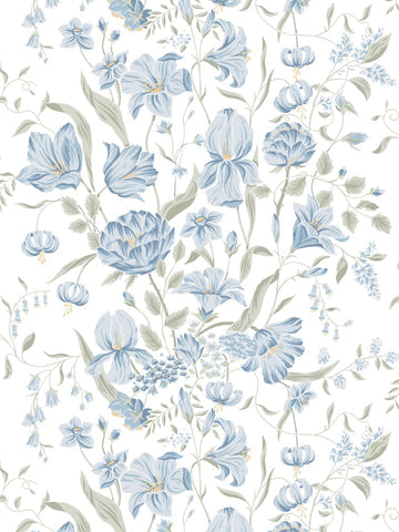 scalamandre - karins bukett sky blue wallpaper - wsb 00621016