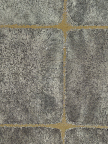 scalamandre - silver leaf squares silver on gold wallpaper - wto ga52