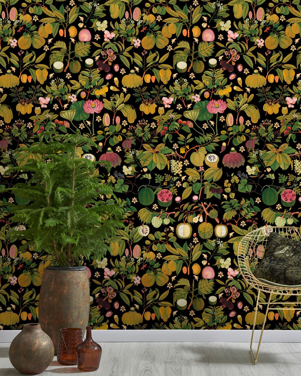 mind the gap - asian fruits and flowers anthracite wallpaper - wp20314