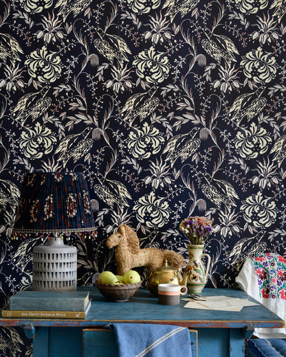 Mind The Gap - FOLK EMBROIDERY Fern Green Wallpaper - WP30015