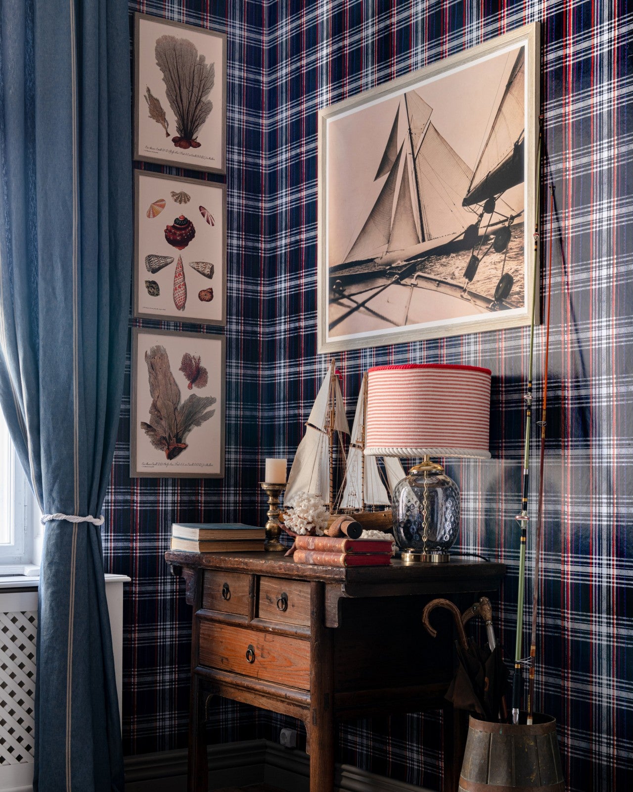 mind the gap - seaport plaid red wallpaper - wp30066