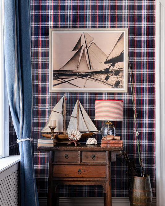 Mind The Gap - SEAPORT PLAID Navy Blue Wallpaper - WP30067