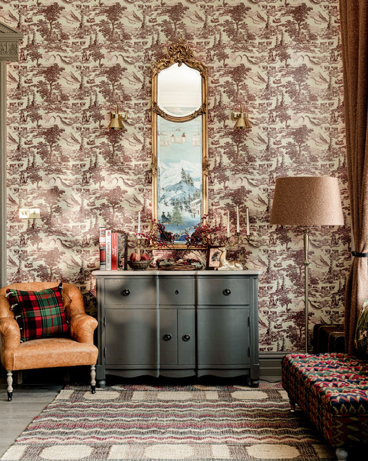 Mind The Gap - TOILE DU TYROL Burgundy Wallpaper - WP30147