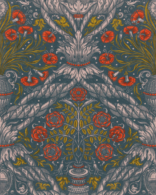 Mind The Gap - FLORAL ORNAMENT Scarlet Wallpaper - WP20471